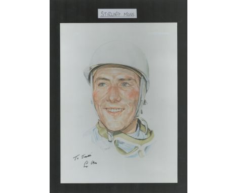 Stirling Moss signed colour print Portrait 10x8 Inch fixed onto black card overall size Approx. 13x9.5 Inch. 'Formula 1 Racin