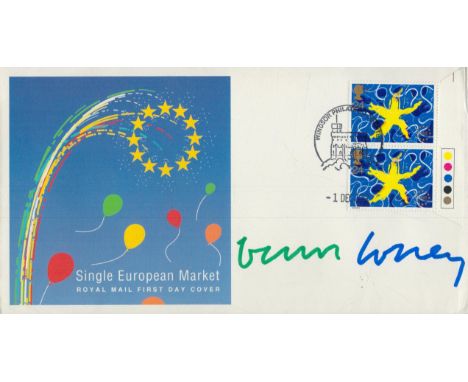 David Hockney, artist. A signed (in green and blue ink) 1992 Single European Market cover. The stamp was designed by Hockney,