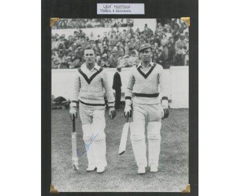 Cricket, Len Hutton signed black & white photo 10x8 Inch Affixed onto black card can be detach. Good condition. All autograph