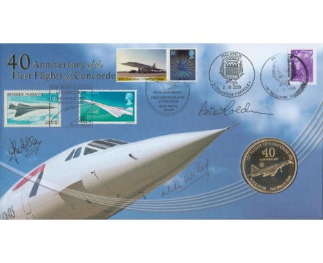 Pete Holding, Mike Addley, John C. Allan signed 40th Anniversary of the First Flights of Concorde Coin Cover. Stamped and pos