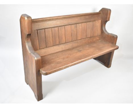 A Small Victorian Pitch Pine Chapel Pew with Read Prayer Book Rest, 130cms Wide