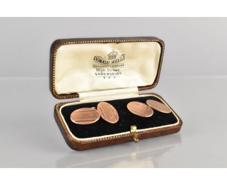 A Pair of 9ct Rose Gold Cufflinks, Oval Faces with Linea Engine Turned Decoration, 7.8gms, Hallmark for Birmingham by G H Joh