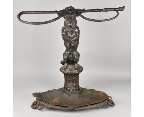 A 19th Century Cast Iron Coalbrookdale Stick Stand, the Support Modelled as Dog Standing On Hind Legs with Whip in Mouth, Com