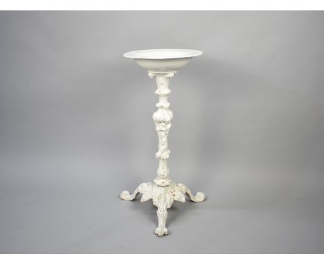 A Victorian Heavy Cast Iron Bird Bath Painted White, Probaby Coalbrookdale, on Moulded Support with Tripod Base and Scrolled 