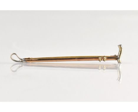 A 9ct Gold and Silver Tie Pin, Riding Crop, 51mm Long Max, Stamped AJH 9ct&amp;Sil, 1.9gms