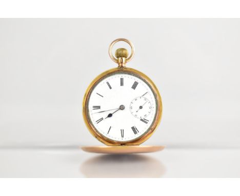 A 9ct Gold Cased Full Hunter Pocket Watch, White Enamel Dial with Roman Numerals and Subsidiary Seconds Indicator at 6 O'Cloc
