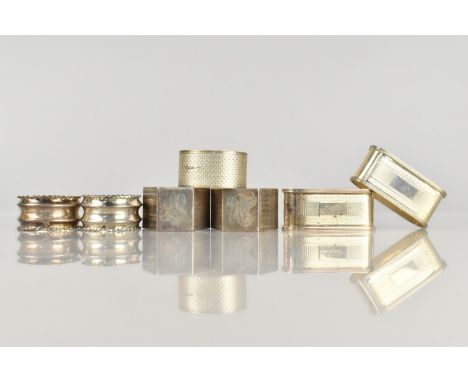 Seven Various Silver Napkin Rings to Comprise Pair by Charles Perry &amp; Co., Chester Hallmark, a Pair by William Adam ltd, 