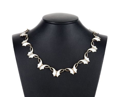 Sterling silver enamel necklace signed W.K Norway. Measures approx. 42cm. Stamped on the last panel. Weighs 23g.