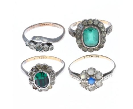 Collection of antique sterling silver paste rings with 9ct Gold Shanks. A variety of sizes. Weighs in total 10g