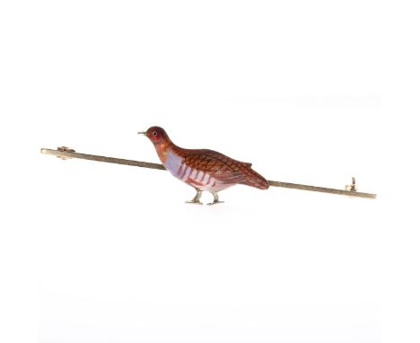 Antique Gold Enamel Grouse Bar Brooch. Hallmarked on its reverse, this piece weighs 3.5g in total.