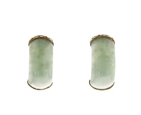 9ct Jade half hoop earrings. Measures approx. 2.2cm. Stamped 9ct beside the post. Weighs in total 3.5g