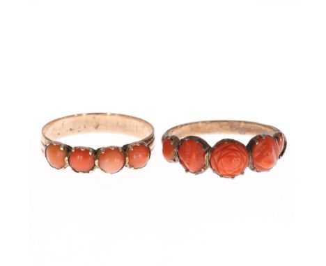 Collection of low carat gold Coral rings. A variety of sizes. XRF tested to low carat gold. Weighs 3.4g.