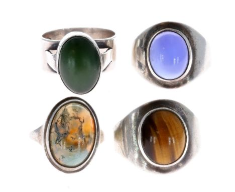 Collection of sterling silver mid century gemstone rings. A variety of sizes. All are hallmarked/stamped on the inside of the