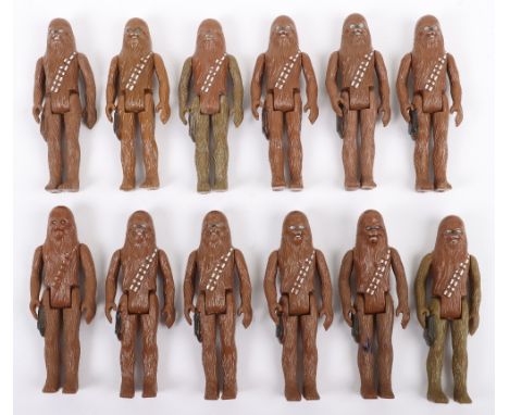 Twelve Loose Vintage Star Wars Chewbacca Figures, 3 ¾ inches, without bowcasters, 4 x  @G.M.F.G.I 1977 D,1 x @G.M.F.G.I 1977 
