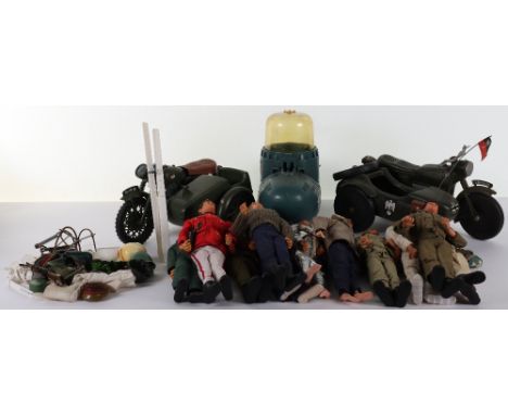 Quantity of Playworn Action Man Figures and Vehicles, including 1 x fixed hand flocked hair doll, 2 x flocked hair gripping h