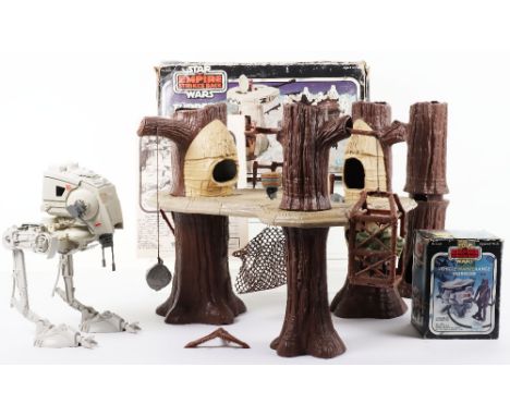 Vintage Star Wars Ewok Village Action Playset, near complete, missing two railings, spit assembly rod and throne, spare tree 