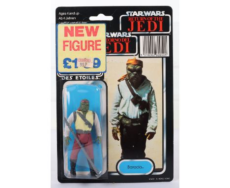 Palitoy General Mills Star Wars Tri Logo Return of The Jedi Barada Vintage Original Carded Figure, 3 ¾ inches mint, factory s