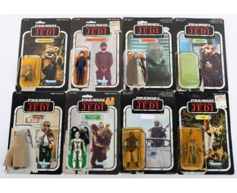 Seven Opened Star Wars Return of the Jedi figures, Kenner Teebo, complete 77 back, Kenner Wicket .Warrick, complete, 77 back,