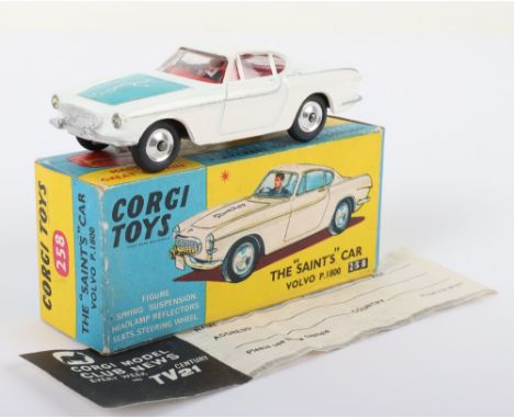 Corgi Toys 258 The “Saints” Volvo P.1800,white body, red interior, spun wheel hubs, blue bonnet label, in near mint original 