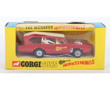 Corgi Toys 277 The Monkees Monkeemobile, red body, white roof, cast wheels, with figures of Mike, Mikey, Davey &amp; Pete, mo