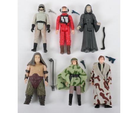 Six Vintage Star Wars Return of the Jedi Loose Figures, including:The Emperor with cane, @ L.F.L.1984 no Coo,  AT-ST Driver w