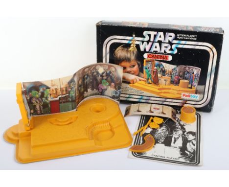Vintage Boxed Palitoy Star Wars Cantina Action Playset, play-base, with swing doors, card back drop, plus one battle action p