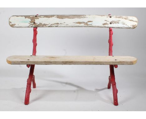 A 19th Century French cast iron garden bench, with branch effect ends, later back and seat, 139cm wide