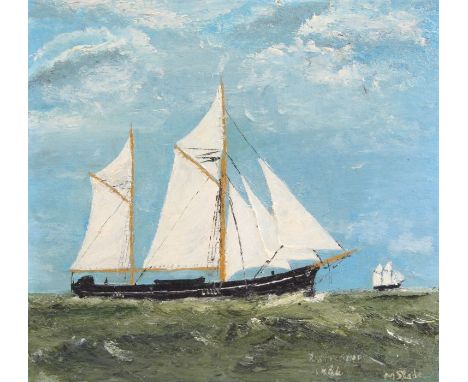 M Slade,&nbsp;Ship at Sea, titled "BUTTERCUP 1884",&nbsp;signed (lower right), oil on card,&nbsp;19cm x 20cm unframed
