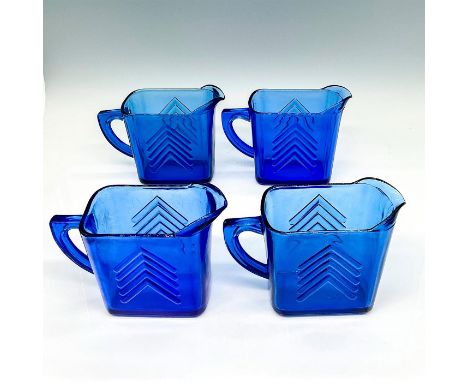 Small table pitcher for milk or juice, beautiful translucent cobalt blue glass with chevron pattern. Issued: c. 1930Dimension
