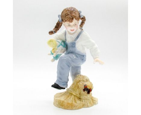 Bone china figurine modeled as brunette girl with pigtails running with her dolly.Royal Worcester backstamp. This item has no