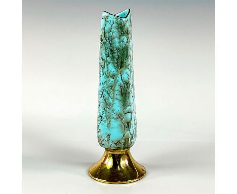 Turquoise toned with lustre finish &amp; branch patterning. Brass base and upper rim.Hand Painted Delft Holland on bottom of 