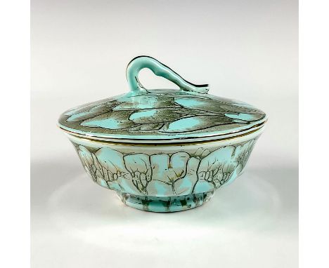 Turquoise with lustre finish and branch patterning. Gold toned lines on candle area.Hand Painted Delft Holland on bottom. Thi