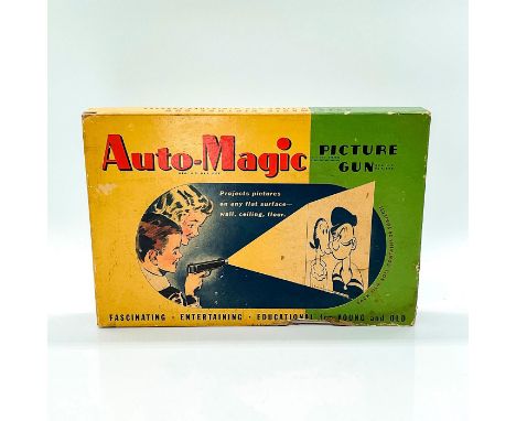 Vintage toy designed to project picture on any flat surface. This item has its original box with measurements 9.5 in. L x 6.2
