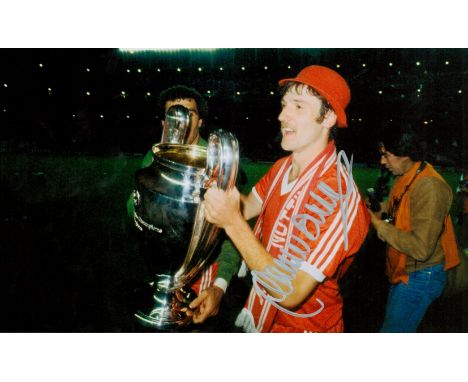 Gary Birtles signed 12x8 colour photo pictured with the European Cup during his time with Nottingham Forest. Good condition. 