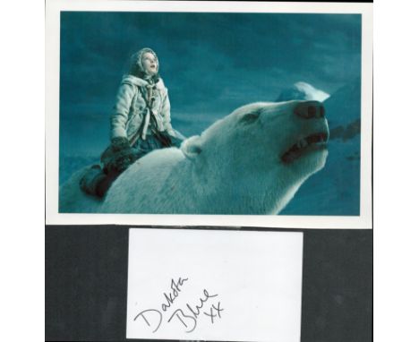 English Actress Dakota Blue Richards Signed 5x3 inch white signature Card with 10x8 inch Colour The Golden Compass Film Photo