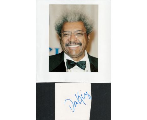 Don King boxing promoter signed white card with colour unsigned portrait photo. Good condition. All autographs come with a Ce