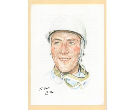 Formula 1 Racing Legend Stirling Moss Signed 10x8 Colour Magazine Cutting Portrait of Himself. Dedicated. Signed in black pen