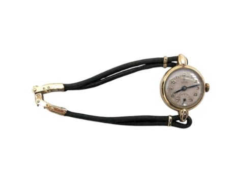 Tudor 9ct gold manual wind presentation wristwatch, Chester 1957, on black leather strapCondition Report:Back case only appro