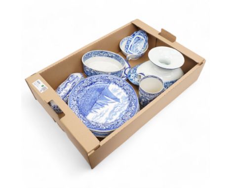 19th century blue and white razor box and cover, various 19th century transfer printed plates, Adams ware mug etc 