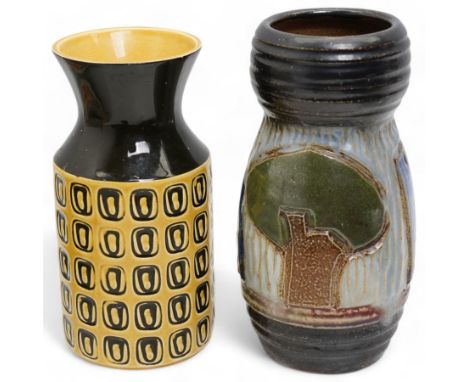 Roger Guerin (Belgian 1896-1954); studio pottery vase, decorated with horses grazing, signed to base, H20.5cm, together with 