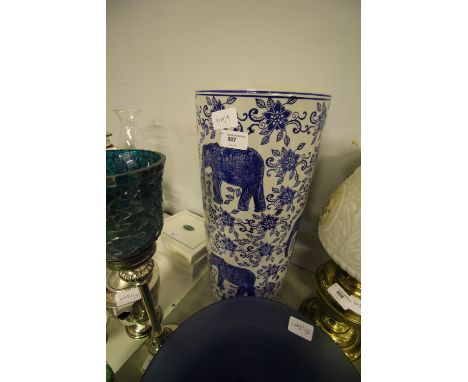 Blue &amp; White Pottery Cylindrical Stick Stand