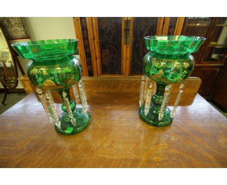 Pair of Green Victorian Table Lustres