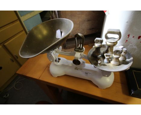 Enamel Bread Bin &amp; Set of Scales &amp; Weights