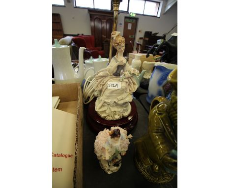 Figural Lamp and Crinoline Lady Figure
