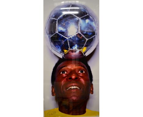 After Marc Quinn (b.1954) Pele balancing a ball Signed by Pele, photographic print, 212cm by 113cm