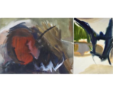 Willy Tirr (1915-1991) Abstract with red Signed, mixed media, together with a further unframed gouache abstract example by th