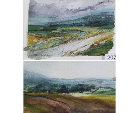 Katharine Holmes (Contemporary) ''A Moorland Road'' Signed, mixed media, together with a further landscape by the artist, 13c