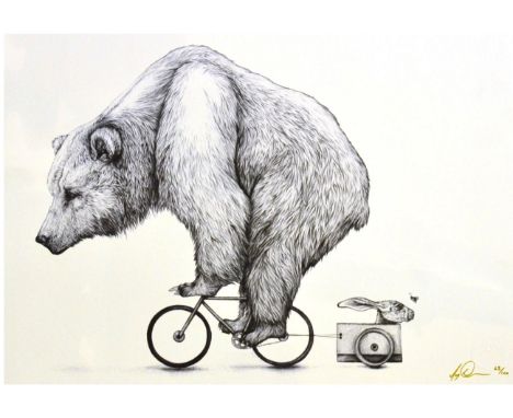 Amy Dover (Contemporary) A bear on a bicycle Signed and numbered 53/100 serigraph, together with two further prints by the ar