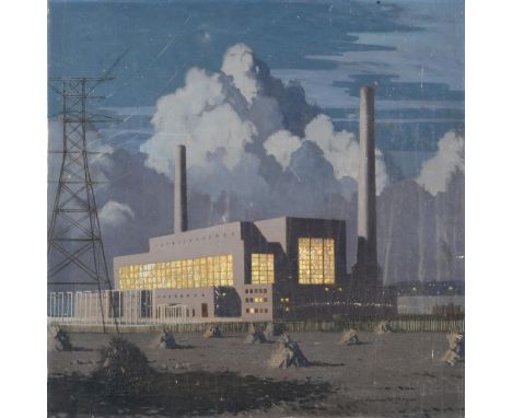 Norman Wilkinson (1878-1971) Power station with corn stoops in the foreground Signed, indistinctly inscribed verso No.1 NAT, 