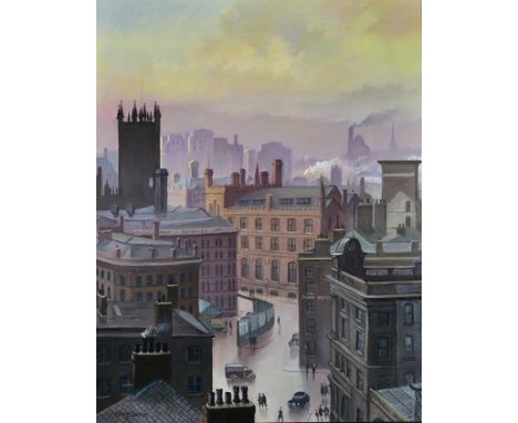 Steven Scholes (b.1952) ''Manchester from Long Mill Gate'' (1958) Signed, inscribed and dated 1958 verso, oil on canvas, 49cm